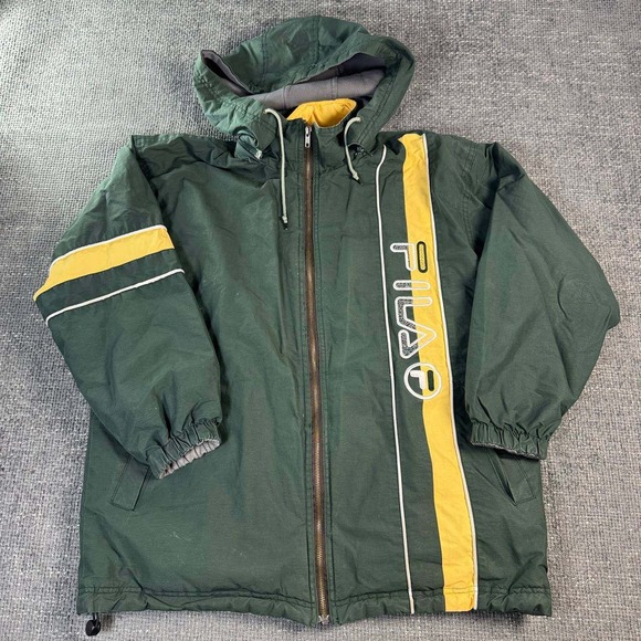 Fila Other - Fila Hooded Jacket Mens XL Green Yellow Vintage Reversible 90s jacket
